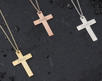 Name Engraved Cross Necklace • Custom Cross Pendant • Personalized Sterling Silver Cross • Birthday Gift • Christmas Gift • Mom Gift