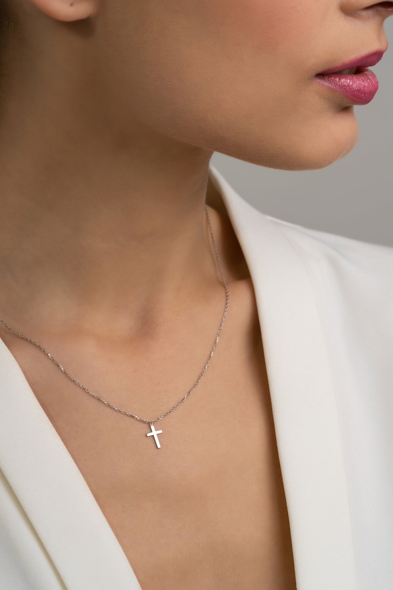 Cross Necklace Sterling Silver Dainty Cross Pendant Cross Necklace for Women Mens Cross Necklace Christian Gifts Unisex Necklace image 5