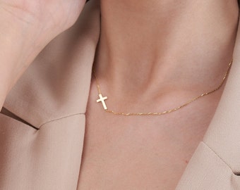 S | M | L | XL Cross Side Necklace • Cross Necklace for Women • Mens Cross Necklace • Unisex Necklace • Birthday Gift