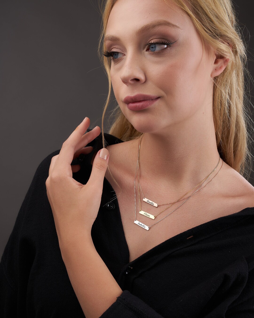 Custom Plate Engraving Necklace Personalized Name Jewelry Etsy