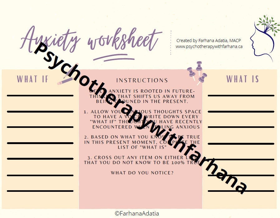 anxiety worksheet etsy