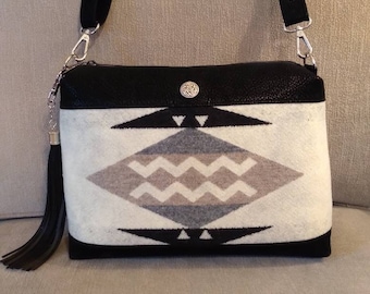 Neutral tone crossbody bag made with genuine Pendleton wool