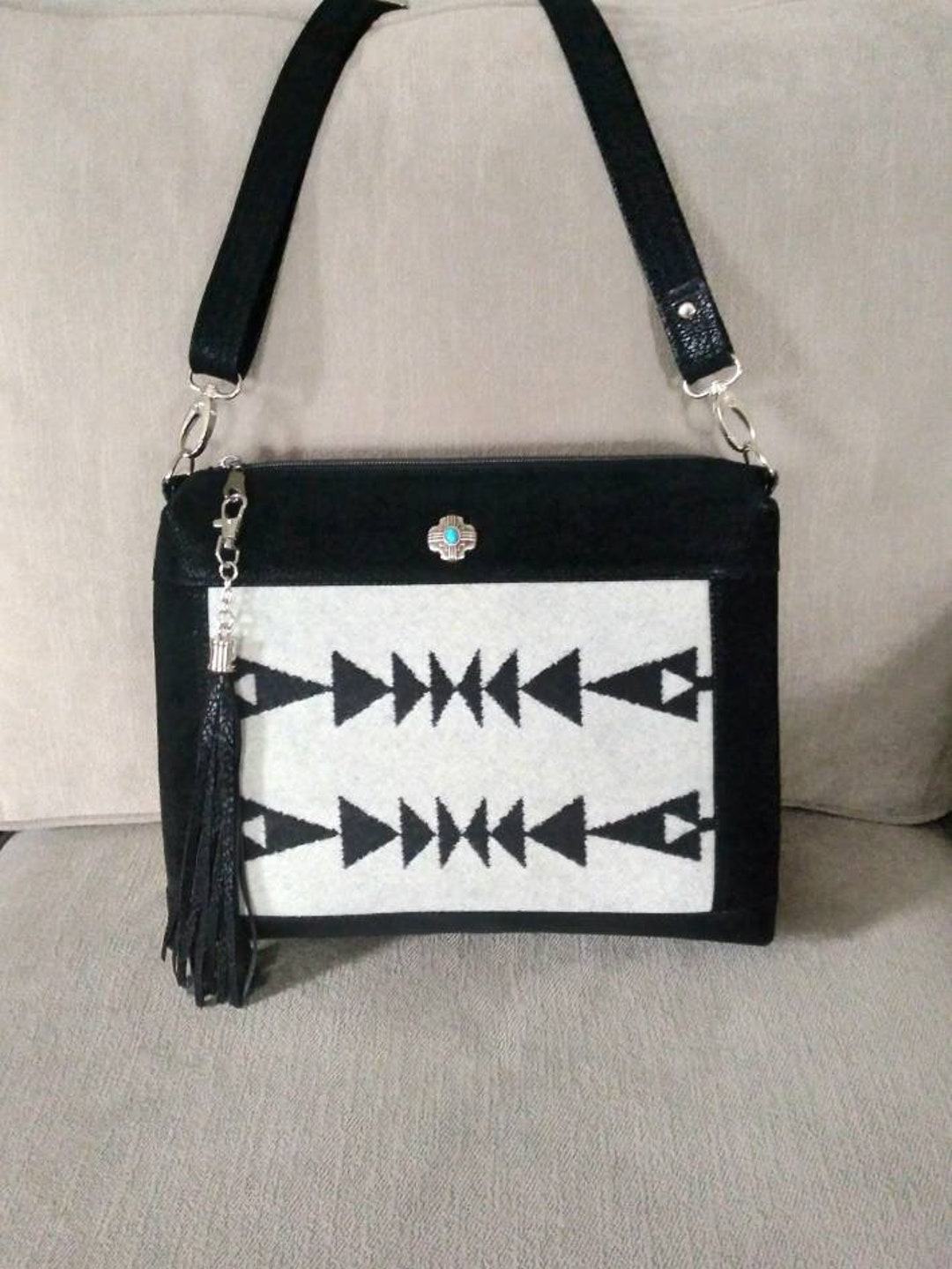 Black and White Crossbody Bag Made With Genuine Pendleton Wool Etsy