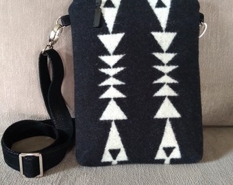 Black and White Crossbody bag made with genuine Pendleton wool.