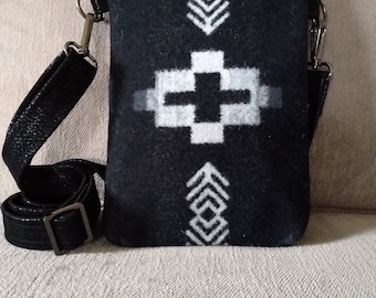 Black and Grey Crossbody bag made with genuine Pendleton wool.