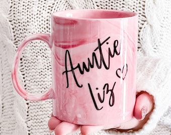 Auntie pink custom marble mug | aunt custom ceramic coffee mug | Custom gift for aunt | custom gift for mother's day | new aunt gift