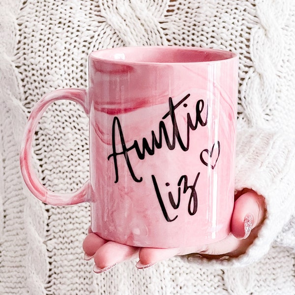 Auntie pink custom marble mug | aunt custom ceramic coffee mug | Custom gift for aunt | custom gift for mother's day | new aunt gift