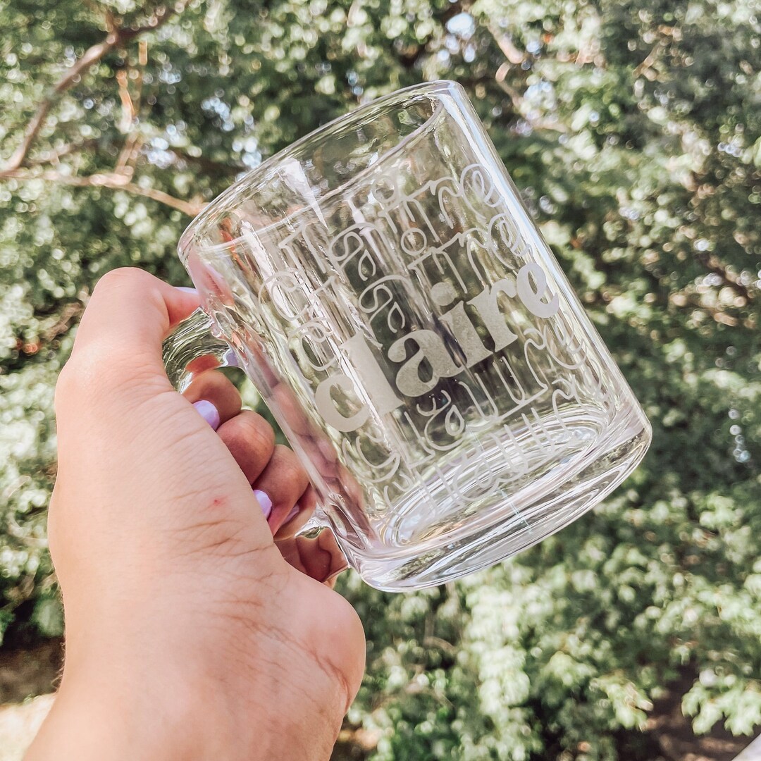 ETCHED Custom Glass Mug, Personalized Glass Mug, Custom Bridesmaid Gift