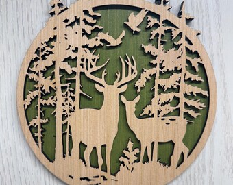 Layered Deer Wood Decor – Rustic Buck Forest Wall Art – Wooden Wildlife Decor – Cabin Ornament – Laser Cut Woodland Gift - Hunter Gift