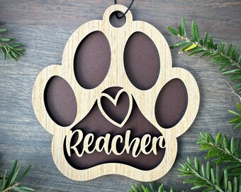 Personalized Dog Paw Wood Ornament with Name, Unique Holiday Gifts, Laser Cut Ornament with Name. Dog Lover Gift. 2 Sizes. Free Shipping