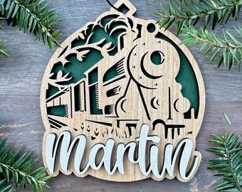 Personalized Steam Engine Train Wood Ornament with Name, Unique Holiday Gifts, Laser Cut Ornament with Name. 2 Sizes. Free Shipping.