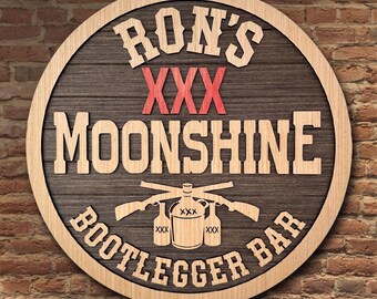 Personalized Moonshine Sign, Man Cave Bar Decor, Rustic Wooden Bootlegger Bar Sign, Whiskey Wood Sign, Bourbon Whiskey Wall Art Gift for Dad