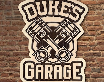 Custom Personalized Car Garage Sign, Personalized Car Workshop Sign, Car Garage Decor and Gift, Wood Garage Sign, Garage Sign with Pistons