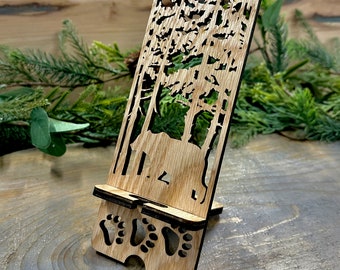 Laser Cut Wood Phone Stand and Decor - Bear in Woods