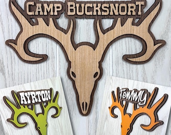 Personalized Deer Skull Wood Sign – Custom Family Name Antler Wall Décor – Rustic Hunting Cabin Sign - Antler Wall Art - Whitetail Buck