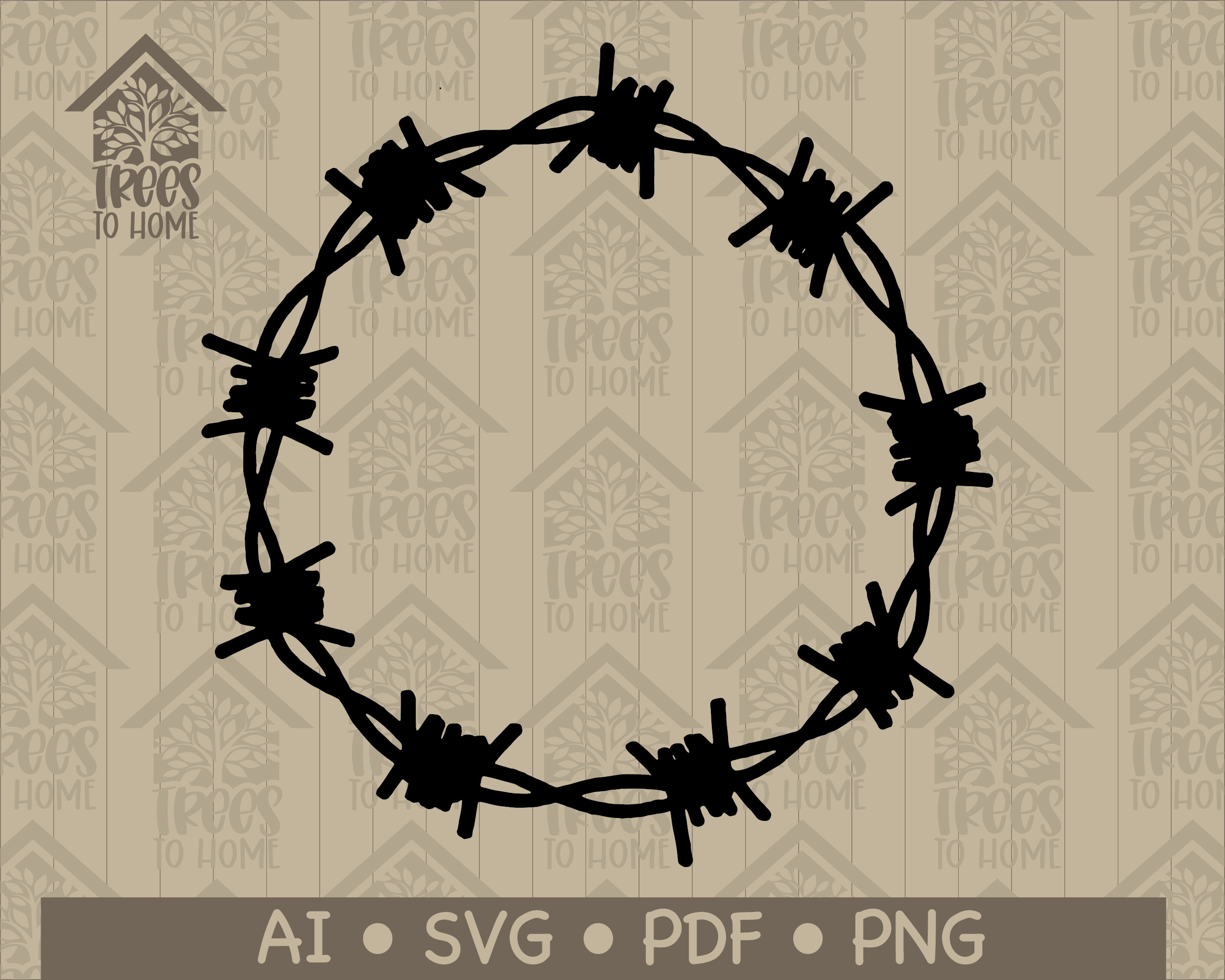 Rustic Circle Border SVG Art Barbed Wire Tree Branches Thorn Bush ...