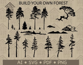 Tall Pine Tree Silhouette | Forest Scene | Young Pine Trees | Create Your Own Design, Windswept, Silhouette, Wall Art, Bonsai, SVG, Laser