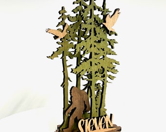Personalized Three Dimension Bigfoot Scene Centerpiece - Bigfoot Art - Bigfoot Gift - Wedding Centerpiece - Bigfoot Wedding Cake topper