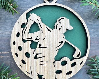 Male Golfer Wood Ornament, Unique Holiday Gift for Golfer, Laser Cut Ornament. 2 Sizes, 7 Colors, Free Shipping
