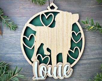 Personalized Labrador Retriever Dog Wood Ornament with Name, Unique Holiday Gifts, Laser Cut Ornament with Name. 2 Sizes. Free Shipping
