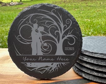 Personalized Whimsical Wedding Slate Coaster -  Bar coaster - Wedding Gift  - Gift for Housewarming - Celtic Art Coaster