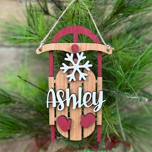 Personalized Rustic Sled Ornament - Country Sled Ornament - Wood Sled Ornament - Personalized Christmas Tree Sled Ornament