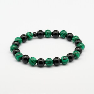 Malachite and Black Chalcedony Bead Bracelet