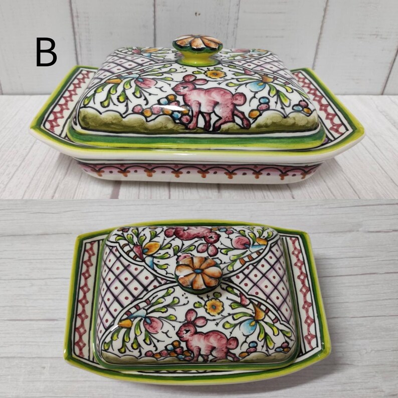 Mantequera de cerámica pintada a mano – Cerámica portuguesa de Coimbra – Decoración de cocina única – Regalo de vajilla vintage imagen 5