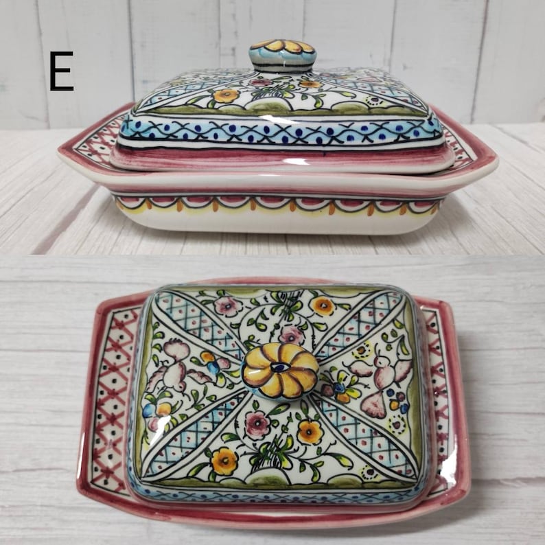 Mantequera de cerámica pintada a mano – Cerámica portuguesa de Coimbra – Decoración de cocina única – Regalo de vajilla vintage imagen 8