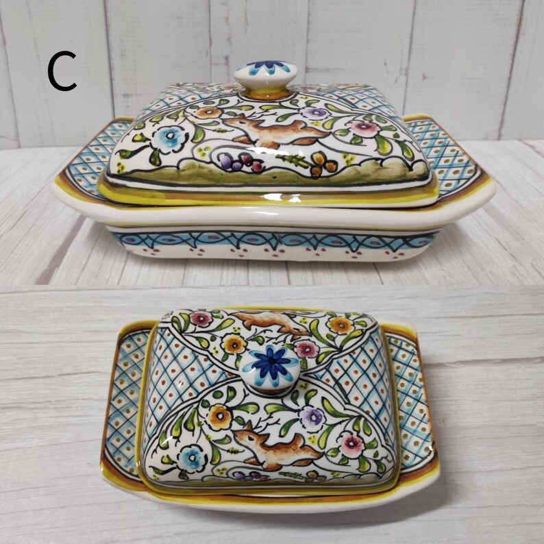 Mantequera de cerámica pintada a mano – Cerámica portuguesa de Coimbra – Decoración de cocina única – Regalo de vajilla vintage imagen 6