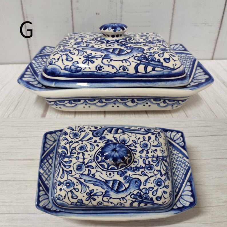 Mantequera de cerámica pintada a mano – Cerámica portuguesa de Coimbra – Decoración de cocina única – Regalo de vajilla vintage imagen 10
