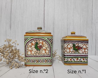 Caja cuadrada/ Caja portuguesa hecha a mano/ Pintura hispanoárabe/ Decoración cerámica/ Pintura de Coimbra/ Cerámica Portugal/ Coimbra/ Portugal