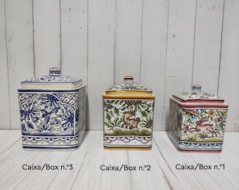 Portuguese Handmade Square Box, Ceramic Box, Ceramic Decoration, Hand Painting, Coimbra Painting, Coimbra, Portugal
