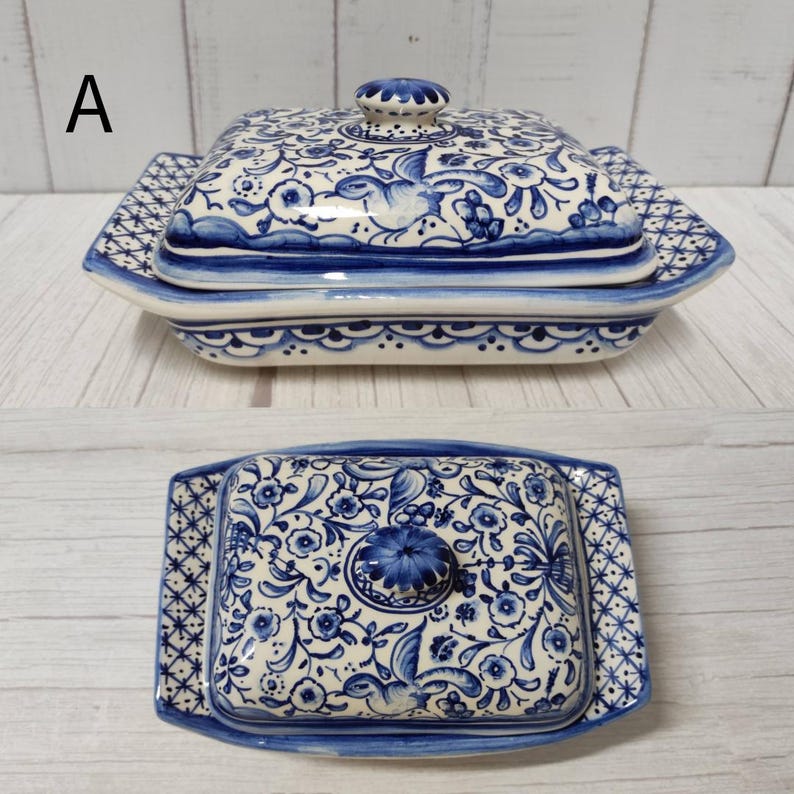 Mantequera de cerámica pintada a mano – Cerámica portuguesa de Coimbra – Decoración de cocina única – Regalo de vajilla vintage imagen 4