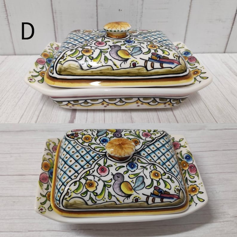 Mantequera de cerámica pintada a mano – Cerámica portuguesa de Coimbra – Decoración de cocina única – Regalo de vajilla vintage imagen 7