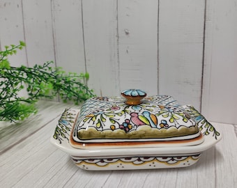 Handbemalte Butterdose aus Keramik – Portugiesische Coimbra-Keramik – Einzigartige Küchendekoration – Vintage-Geschirr-Geschenk