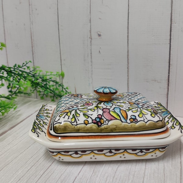 Handpainted butter dish/ Vintage butter dish/ Ceramic butter dish/ Butter/ Hand painted/ Coimbra painting/ Butter dish/ Portugal Ceramics
