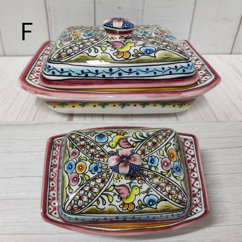 Mantequera de cerámica pintada a mano – Cerámica portuguesa de Coimbra – Decoración de cocina única – Regalo de vajilla vintage imagen 9
