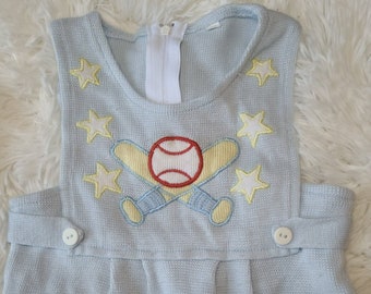 Vintage Baby Boy Béisbol Bordado Romper Knit Mono Mono **6-9 meses