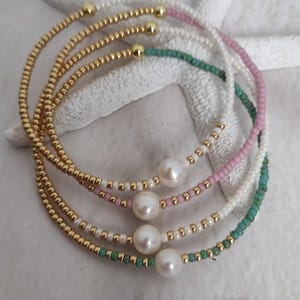 Unique Bracelet, Gold Seed Bead Bracelet, Pearl Bracelet, Beaded Jewellery, Handmade Gift, Summer Bracelet, Elegant Bracelet, Gift for her