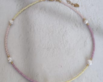 Collar de perlas y cuentas, gargantilla de verano, perlas de agua dulce, ajustable, collar de perlas, festivo, collar de capas, collar bonito