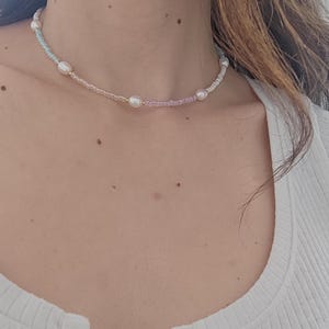 Colourful Necklace, Pearl Beaded Necklace, Pearls and Beads, Summer Necklace, Pearl Choker, Beachy Jewellery, Colourful Beads, Cute Gift