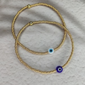 Evil Eye Bracelet, Beaded Bracelet, Dainty, Evil Eye Charm, Protection Bracelet, Stacking Bracelet, Good Luck, Handmade Jewellery