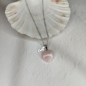 Rose Quartz Initial Necklace, Initial Heart Necklace, Rose Quartz Heart, Personalised Necklace, Love Stone, Rose Quartz, Unique