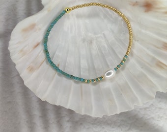 Unique Pearl Bracelet, Seafoam, Gold Seed Bead Bracelet, Pearl Bracelet, Beaded Jewellery, Handmade Gift, Summer Bracelet