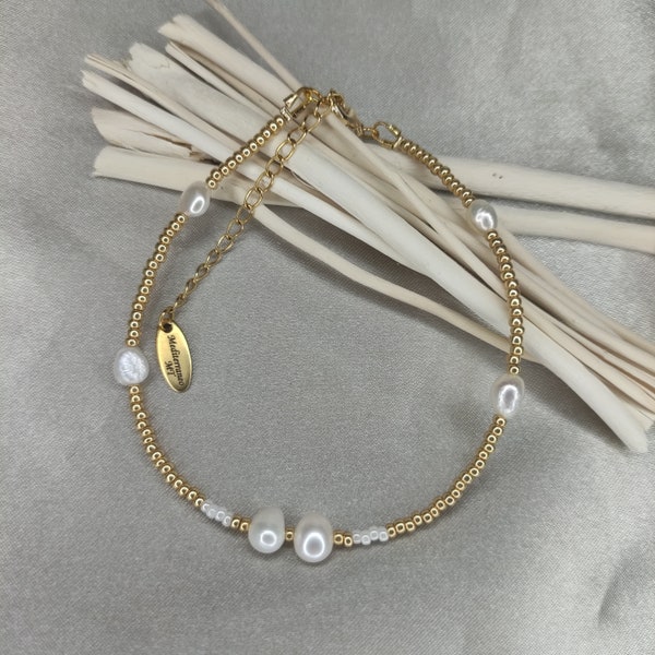 Gold Pearl Anklet, Gold Beaded Anklet, Gold Seed Beads, Pearl Anklet, Summer Anklet, Beaded Jewellery, Beach Anklet, Bride Gift, Handmade,