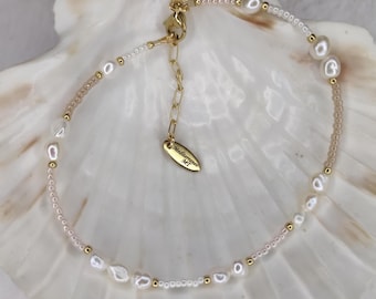 Pearl Anklet, Beaded Anklet, Handmade, Freshwater Pearls, Beach Jewellery, Pastel Beaded Anklet, Elegant Pearl Anklet, Holiday Jewellery