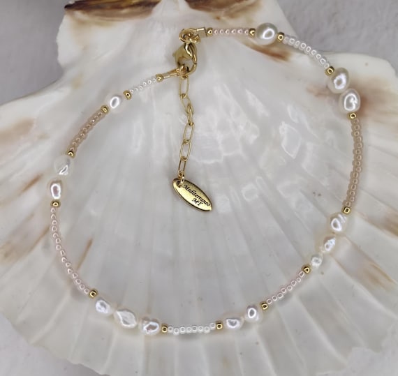 Pearl Anklet, Beaded Anklet, Handmade, Freshwater Pearls, Beach Jewellery, Pastel Beaded Anklet, Elegant Pearl Anklet, Holiday Jewellery