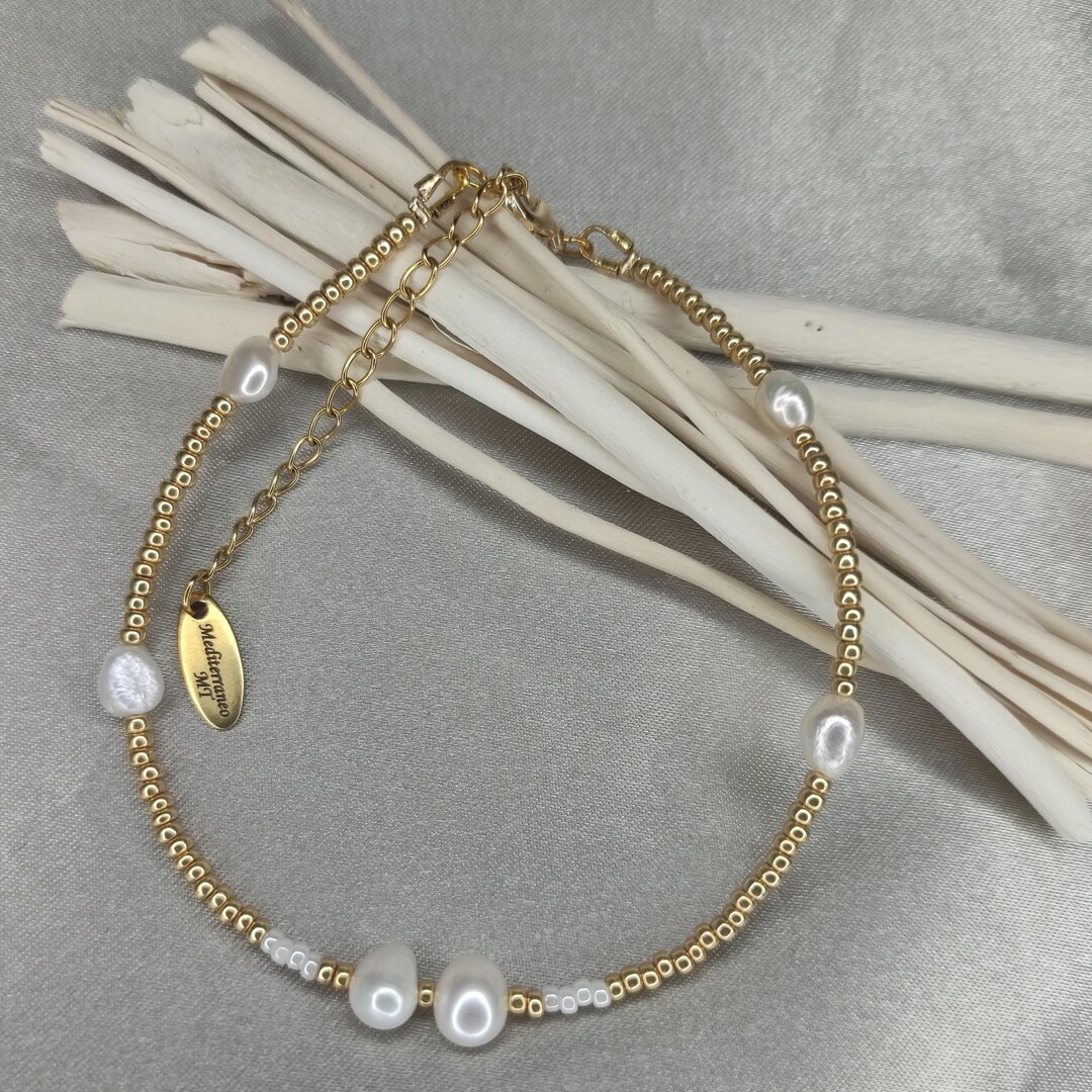 Gold Pearl Anklet, Beaded Anklet, Gold Seed Beads, Pearl Anklet, Summer ...