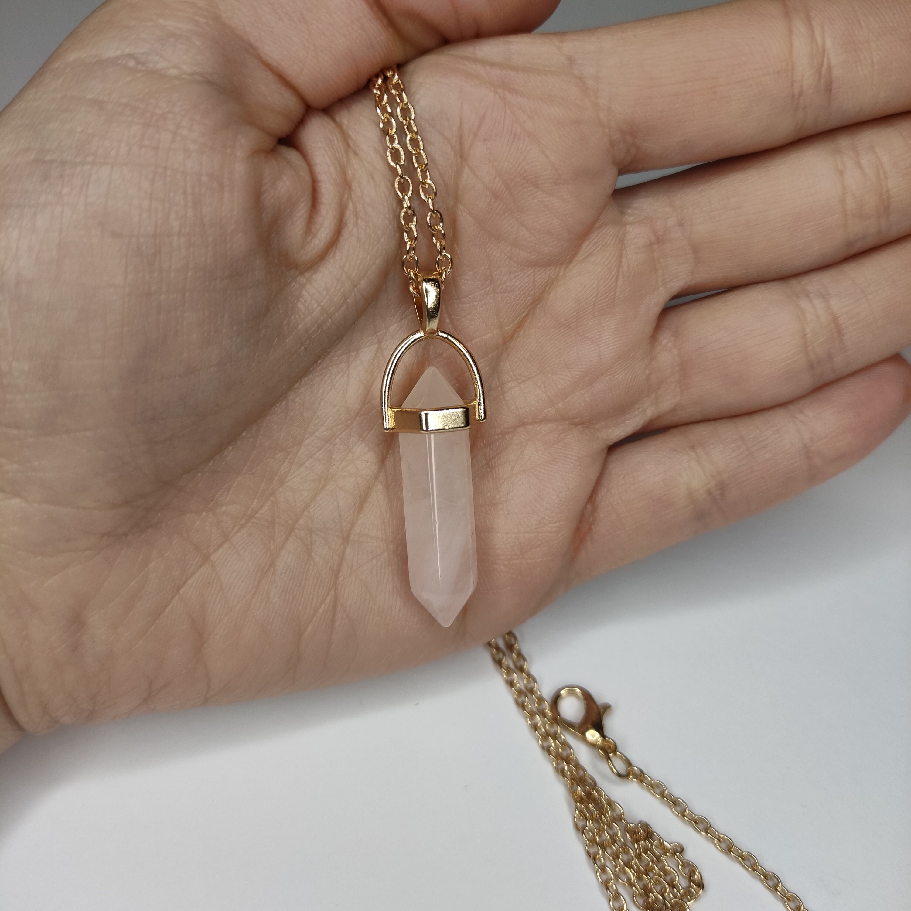 Rose Quartz Crystal Pillar Necklace 